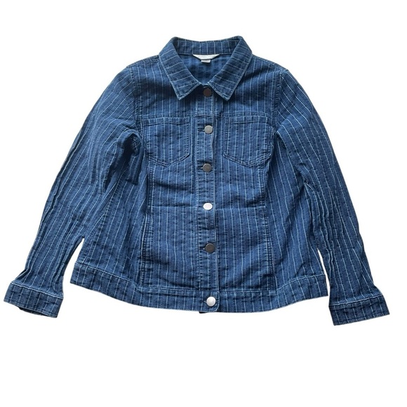 Christopher & Banks striped Denim Jean Jacket Blue Size Medium stretch Cotton - Picture 8 of 10